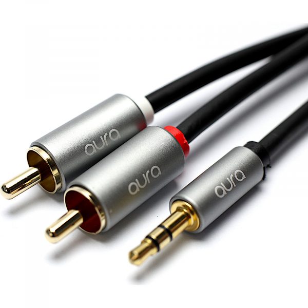 aura 3.5mm Jack to Phono Audio Cable 2x RCA Gold Plated Male-Male